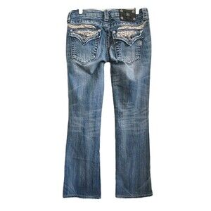 Miss Me Women’s Boot Denim Blue Jeans Pocket Size 28 Stretch Embroidered JE5330L